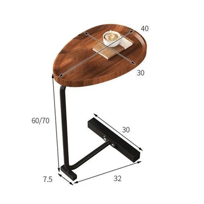 Small Side Table Modern Dark Wood Grain Space Saving C Shaped End Table For ND - Image 1 of 4