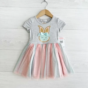 NWT Bonnie Jean - Gray pastel ombre tulle skirt sequined bunny dress, 2T - Picture 1 of 4
