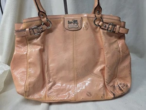 Coach Kara 22265 Coral Patent Leather With Silver Tone Hardware Dark Marks - Picture 1 of 16
