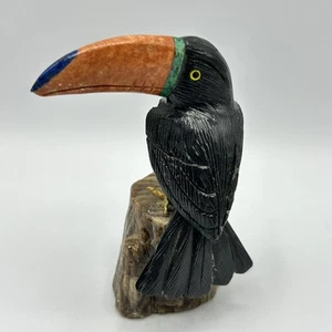 Toucan Bird Carving Sculpture Figurine Banded Agate Jasper Aventurine Lapis Onyx - Picture 1 of 8