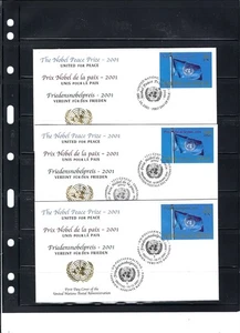 Premio Nobel de la Paz 2001 FDC (individuales) - Las tres oficinas - UNPA Cachet (481A) - Imagen 1 de 1