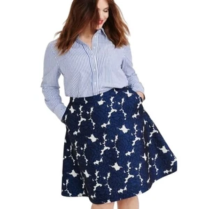Lane Bryant Blumen blau-weiß A-Linie Rock Reißverschluss Taschen Gummibund - Bild 1 von 11