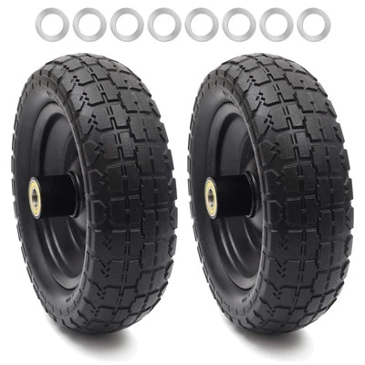 (2-Pack) 10" Flat Free Solid Tire and Wheel - with 5/8" Axle Bore Hole, 2.1" ... - Image 1 of 4