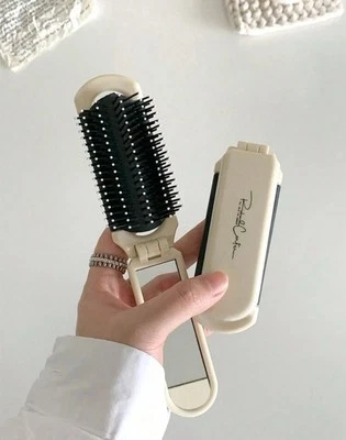 Peine Plegable 1 pieza - Color Crema, Portátil con Espejo Incorporado, Cepillo para el Pelo. Foto 1 de 3