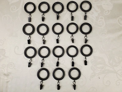 批量 18 件 复古窗帘杆 戒指 黑色 人造木材 1-3/8 I.D. 带夹子 — 第 1/4 张图片