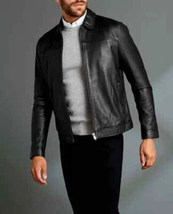 Giacca uomo pelle nera 100% vera pelle di agnello nuovo stile biker jacket - Foto 1 di 13