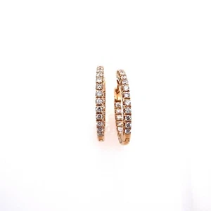 18ct Rose Gold Diamond Hoop Earrings, Set With 0.88ct Of Round Diamonds,20mm - Picture 1 of 4
