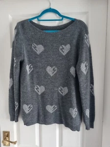 Grey & Silver Heart Jumper M - Picture 1 of 4