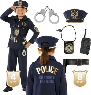 Disfraz de oficial de policía para niños + juguetes niños niñas policía policía uniforme Halloween Foto 1 de 4