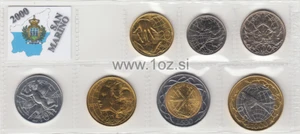 SAN MARINO SET 2000 - 7 monete (10, 20, 50, 100, 200, 500, 1000 LIRE) UNC - Foto 1 di 5