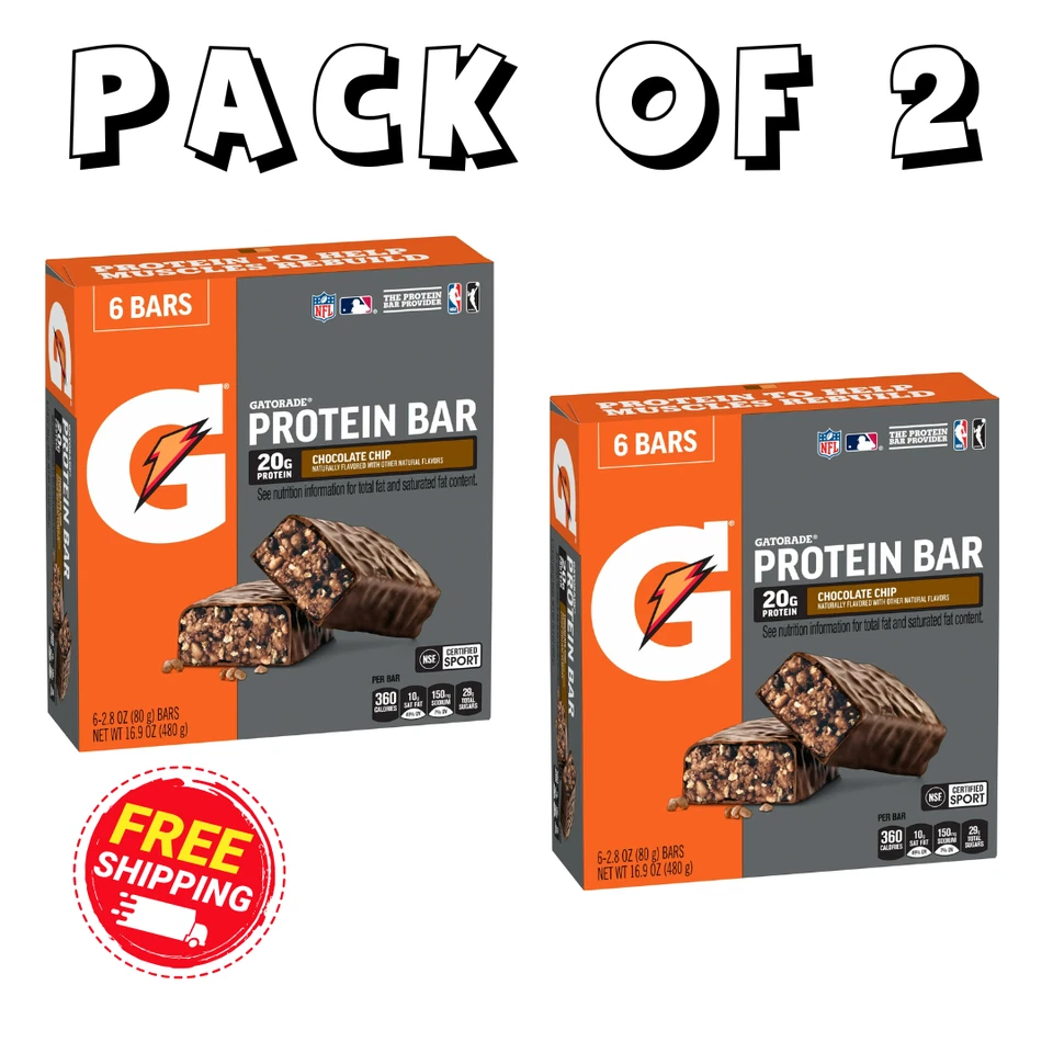 Gatorade Whey Protein Recovery Bars, Chocolate Chip, 2.8 ounce (Pack 12)  New - Image 1 of 1