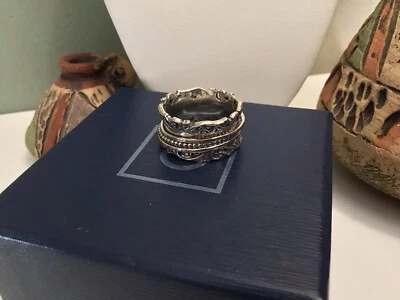 NWB Or Paz 925 Sterling Silver Lace Edged Beaded Roped Spinner Band Ring Sz 7 - Image 1 of 4