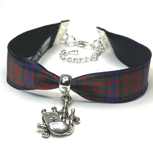 VALENTINO Bracciale Tartan MACDONALD con Ciondolo Cornam Argento Scozzesi + BORSA REGALO Fatta a mano