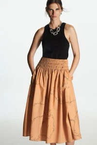 COS Orange midi skirt with gathered waist, pockets Size S - Picture 1 of 7