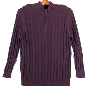 Oak Hill Sweater Men 1XLT Plum Purple Cotton Pullover Cable Knit 1/4 Zip Mock - Picture 1 of 5