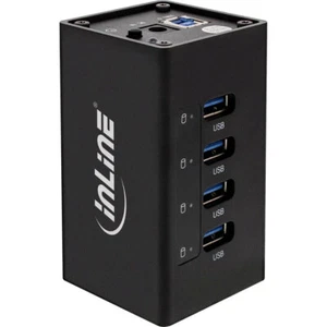 InLine Hub USB 3.0 Aluminium, 4 Ports, Noir, avec Alimentation 2,5A A3H4Oric - Photo 1/3