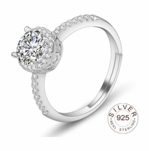 White 14K Gold Plated S925 Sterling Silver CZ Wedding Engagement Adjustable Ring - Picture 1 of 5