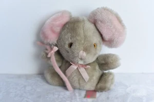 6" Vintage Russ Berrie Plush Stuffed Gray/Pink BITZI Mouse Weighted (AA) - Picture 1 of 5