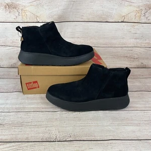 Fitflop F-Mode Suede Flatform Zip Womens Sz 11 Ankle Boots Black - Picture 1 of 11