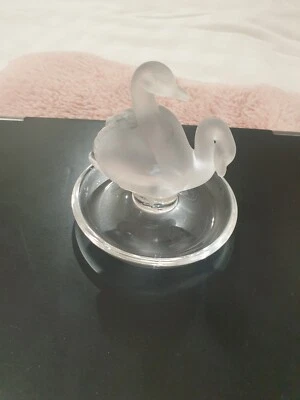 Lalique French Crystal Double Swan Jewelry Tray - Image 1 of 4