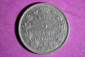 1931 Belgium Dutch Text 5 Francs Nickel Coin #M19976 - Picture 1 of 2