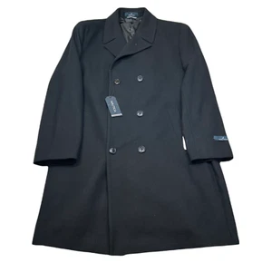 Nautica Double Breasted Overcoat Mens 46R XL Black Classic-Fit Wool $395 - Picture 1 of 13