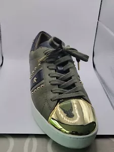 Michael Kors Frankie Stripe Leather Sneaker Shoes Olive Pale Gold Women's 10m 41 - Picture 1 of 6
