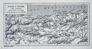 1880 Tour du Monde Map - Algeria Tebessa N. Africa - Villefosse Expedition Route - Picture 1 of 2