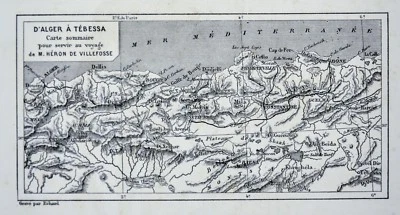 1880 Tour du Monde Map - Algeria Tebessa N. Africa - Villefosse Expedition Route - Image 1 of 2