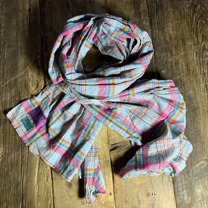 UNISEX ALL COTTON Plaid MADRAS BLUE PINK NEON Huge Mens Womens Light Yet Warm - Picture 1 of 3