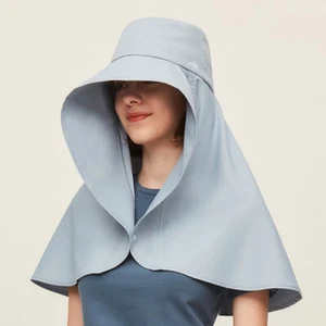 Women's Bucket Hat Neck Flap Shawl Anti-UV UPF50+ Wide Brim Sun Cap *Blue Gray* - Picture 1 of 18