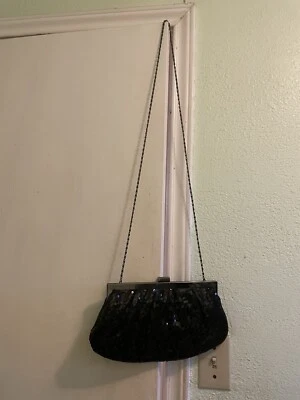 Kate Landry Black Beaded Convertible Clutch Evening Bag Purse - Image 1 of 4