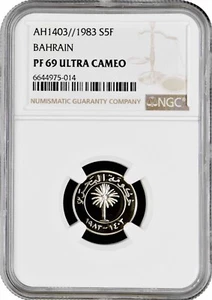 Bahrain 5 fils 1983, NGC PF69 UC, "Isa bin Salman Al Khalifa (1961-1999)" TopPop - Picture 1 of 2