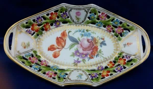  Vintage R W BAVARIA Small Dish FLORAL Gold Trim 7.5 x 4.5 inches - Imagen 1 de 4
