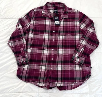GAP Boyfriend Flannel Shirt Women XL Candice Pink Plaid Button Up Cozy NWT - Image 1 of 4
