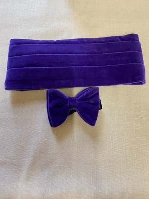 Vintage Purple Velvet Cummerbund & Purple Velvet Bow Tie 1960s/70s by Akco - Image 1 of 4