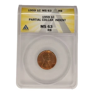 1959 1C ANACS MS63 RB MINT ERROR Partial Collar Indent 14B25 - Picture 1 of 3