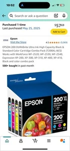 Pack de 200 cartouches d'encre Epson cyan, magenta, jaune et 200xl noir - Photo 1/8