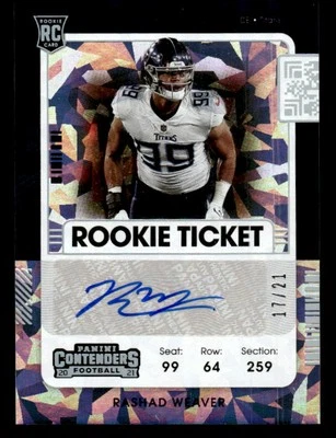 2021 Panini Contenders Rashad Weaver Cracked Ice Ticket AUTOGRAPH /21 - Image 1 of 2