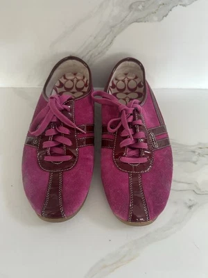 Coach Ellie Pink Wine Suede & Patent Leather Sneakers Womens Size 9.5 - Изображение 1 из 4