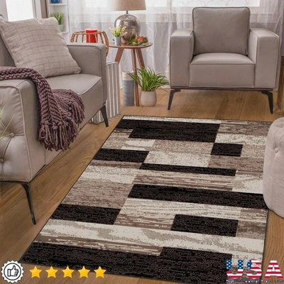 Indoor Area Rug Geometric Patchwork Non-Slip Durable High-Traffic Spaces 4x6 New - Image 1 of 4
