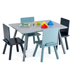5 Pieces Kids Wooden Activity Play Furniture Set with Building Blocks-Blue - Col - Picture 1 of 5