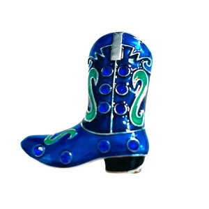 Country Western Cowboystiefel Brosche silberfarben blau grün Emaille & Strass Anstecknadel - Bild 1 von 7