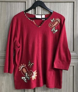 Alfred Dunner Damen Top 3/4 Arm rot Schmetterlinge und Perlen groß - Bild 1 von 14