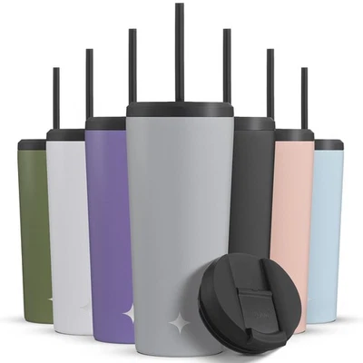 Vaso triple aislamiento 20oz con tapa y pajita (2 cada uno) aspiradora doble pared... Foto 1 de 4