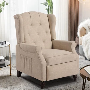 Wingback Recliner Chair with Massage and Heat, Tufted Fabric Pushback Recliner C - Picture 1 of 8