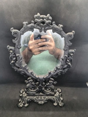 Antique Victorian Cast Iron Standing Swivel Vanity Mirror - Image 1 of 4