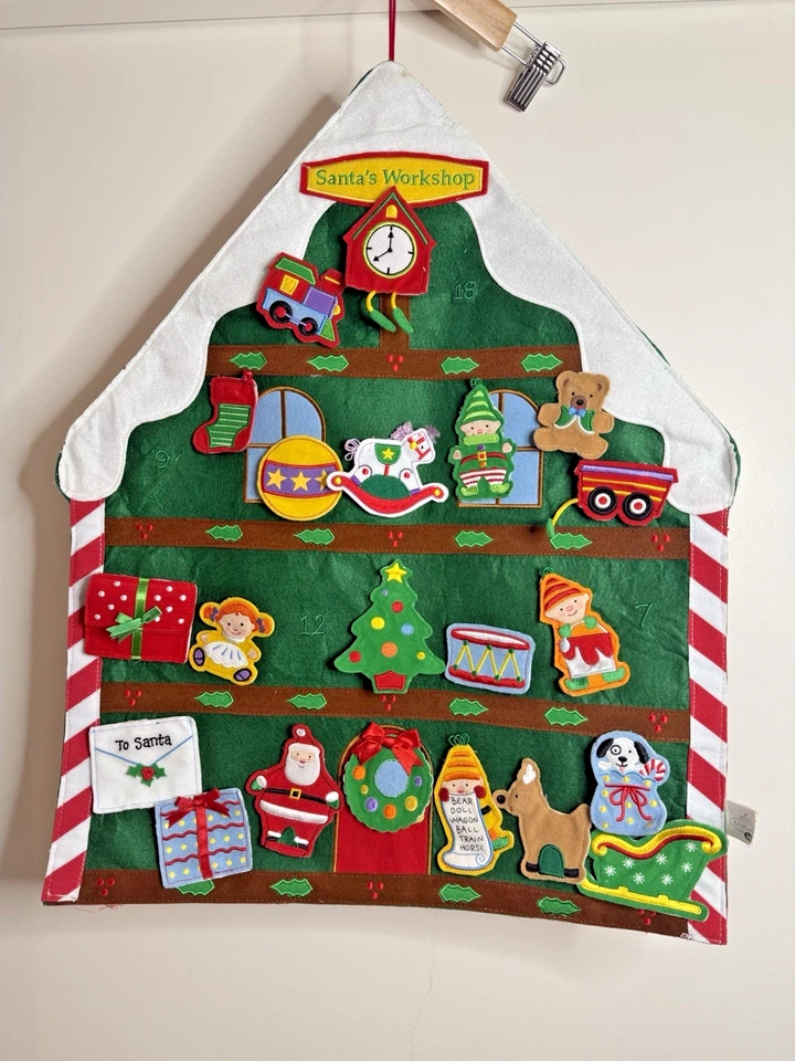 Vtg Hallmark Keepsake Kids Christmas Santa’s Workshop Advent Calendar Felt Wall - Image 1 of 4