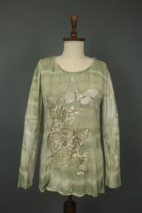 ELISA CAVALETTI Green Butterfly Regular Fit Long Sleeve Round Neck Top Size M - Picture 1 of 13