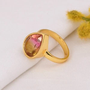 Pear Cut Ametrine Quartz Ring in Yellow Gold Plated Engagement Ring For Gift Her - Picture 1 of 11